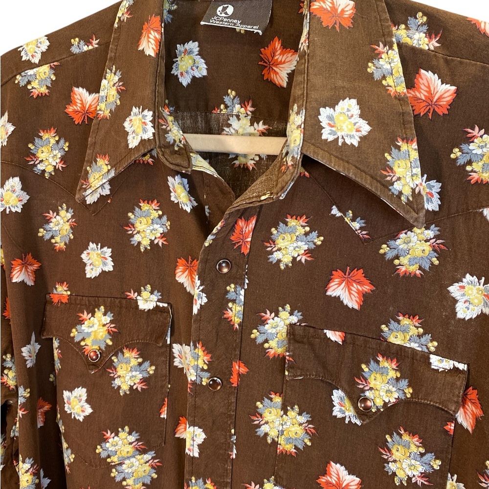 Rare 70s Women’s Brown Floral Western Shirt Copper Pearl Snaps Boho - Picture 3 of 11